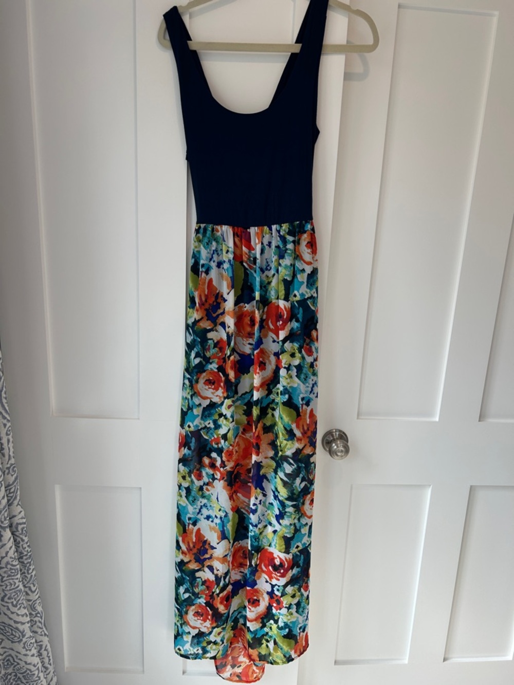 Navy & Floral Maxi Dress - Sleeveless Summer Dress